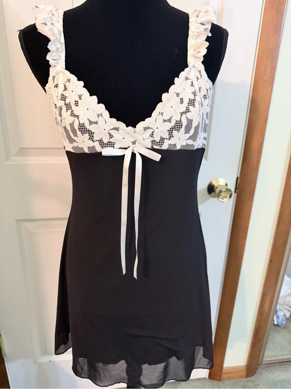 Forever 21 Black Chemise with White Lace Trim